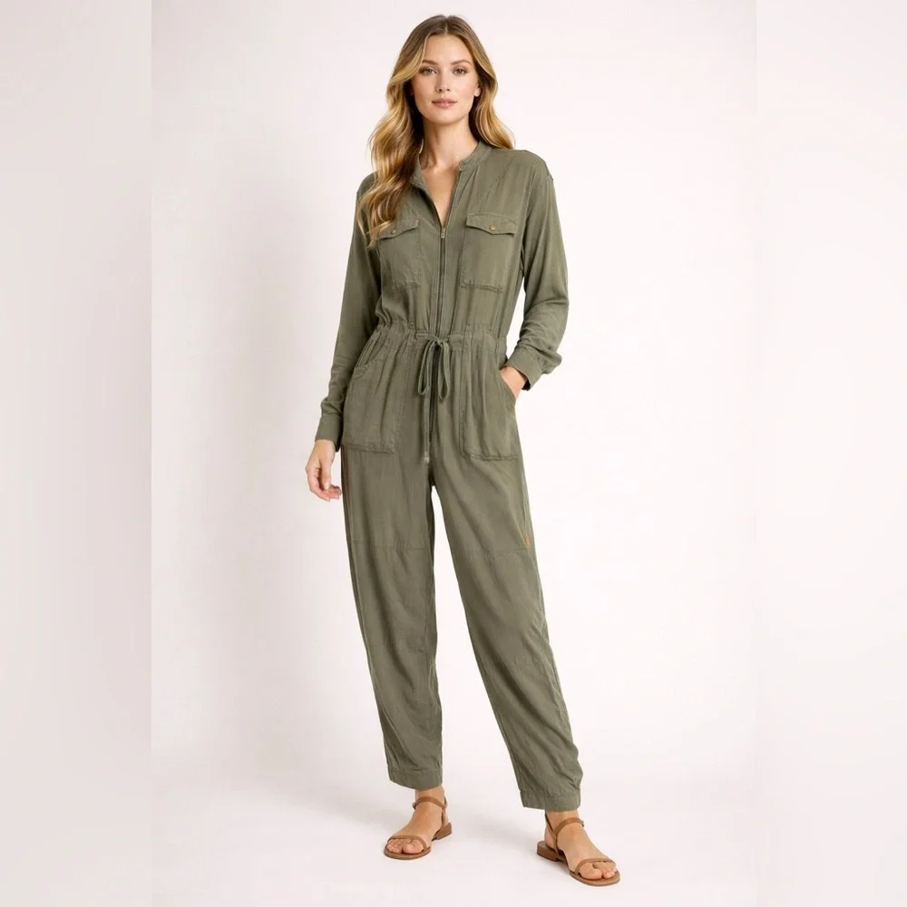 Free People Movement Off to the Races Olive Utility Jumpsuit XS